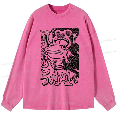 Tokyo-Tiger Orangutan Catches Frog Washed Long Sleeve T-Shirt