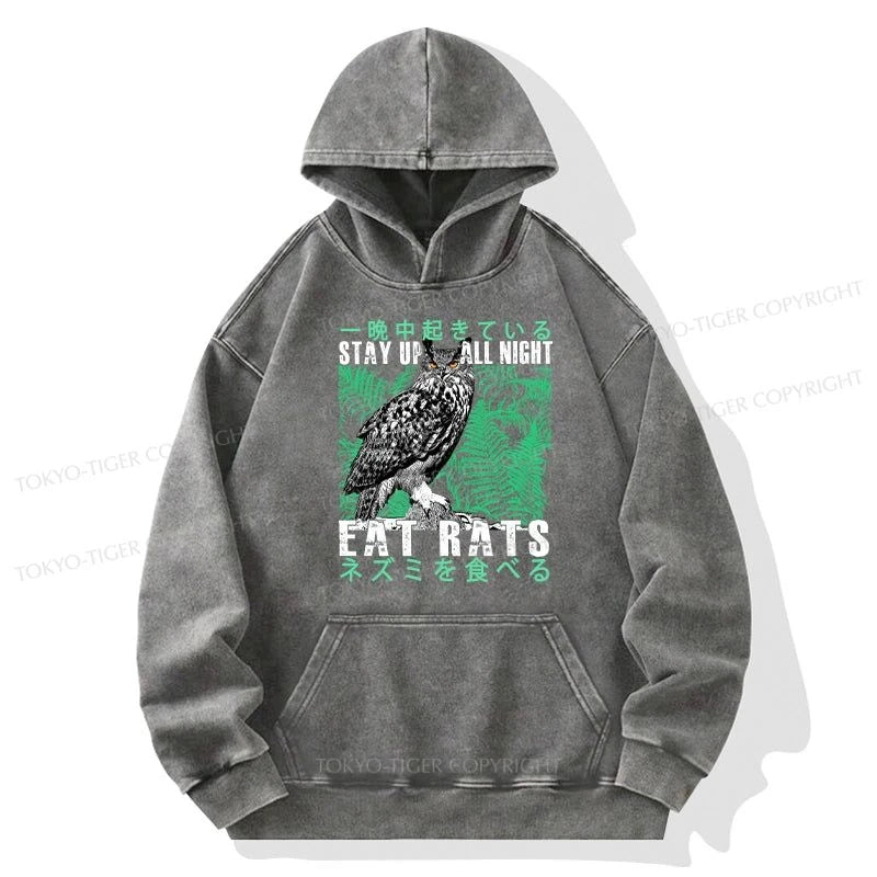 Tokyo-Tiger Owls Prey On Rats At Night Washed Hoodie