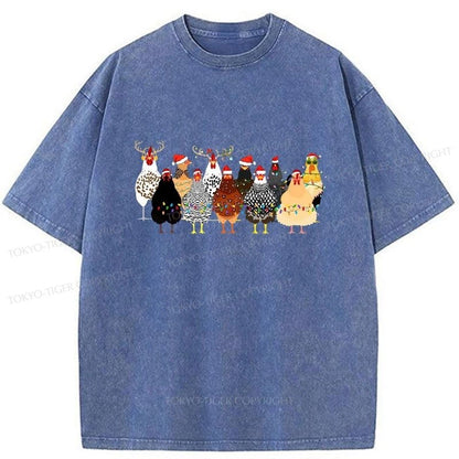 Tokyo-Tiger A Flock Of Christmas Chickens Washed T-Shirt