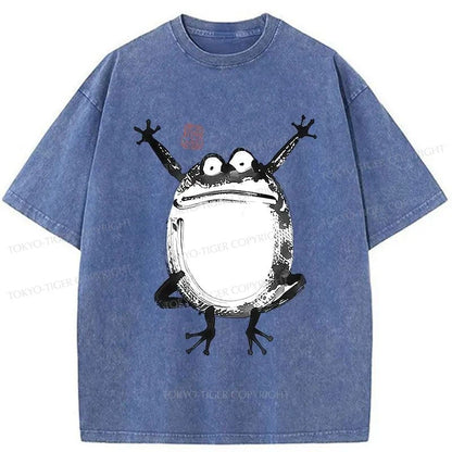 Tokyo-Tiger Funny Frog Jump Washed T-Shirt