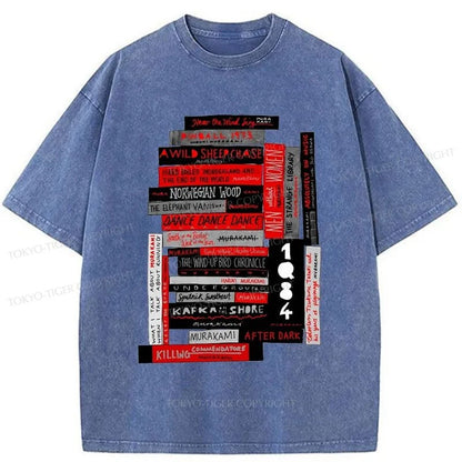 Tokyo-Tiger Murakami Book Stack Fanatic Washed T-Shirt