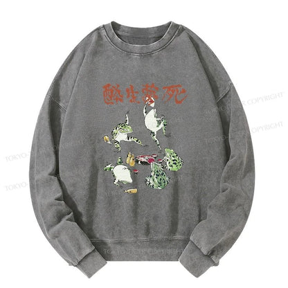 Tokyo-Tiger Japanese Frog Osake Kanji Washed Sweatshirt