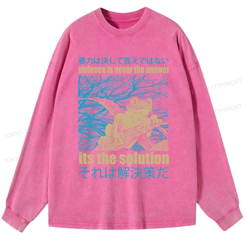 Tokyo-Tiger Violence Is Never The Answer Its The Solution Washed Long Sleeve T-Shirt