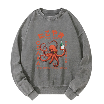 Tokyo-Tiger Octopus Drinks Soju Washed Sweatshirt