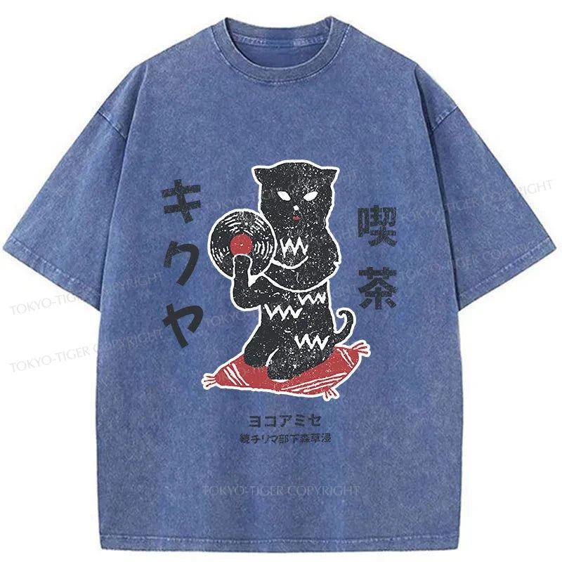 Tokyo-Tiger Vintage Black Cat Japanese Washed T-Shirt