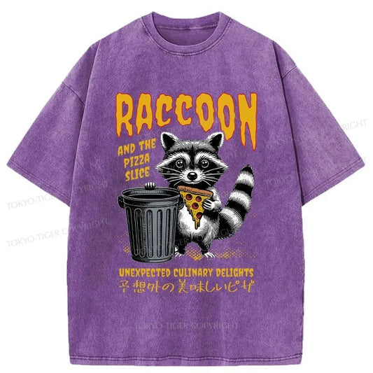 Tokyo-Tiger Raccoons Eat Pizza Washed T-Shirt