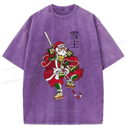 Tokyo-Tiger Christmas Samurai Japan Washed T-Shirt