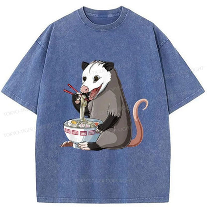 Tokyo-Tiger Possums Eat Ramen Noodles Washed T-Shirt