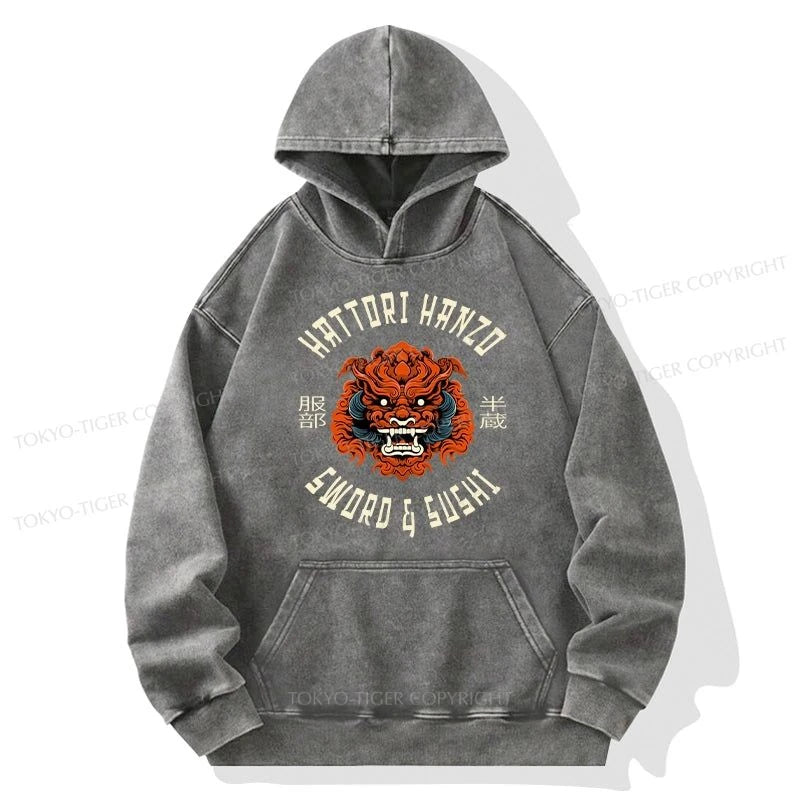 Tokyo-Tiger Japanese Hattori Hanzo Prints Washed Hoodie