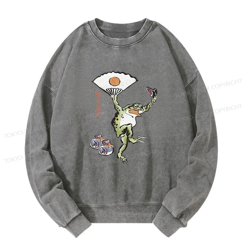 Tokyo-Tiger Dancing Frog Japanese Washed Sweatshirt