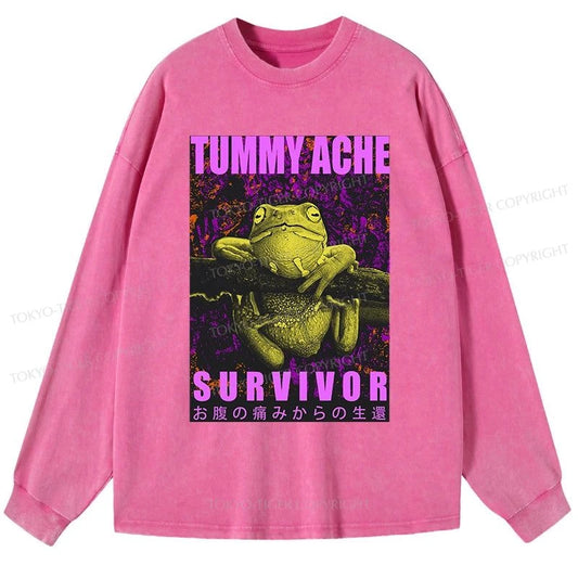 Tokyo-Tiger A Frog With Stomachache Washed Long Sleeve T-Shirt