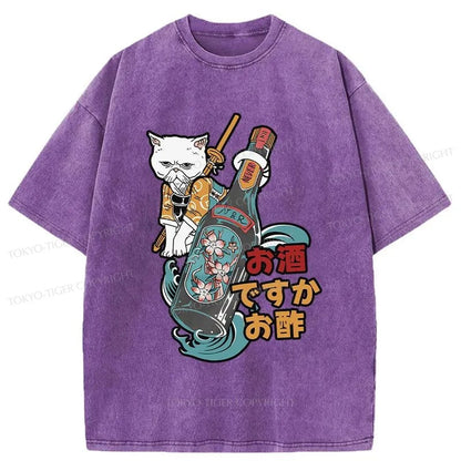 Tokyo-Tiger Cat And Wine Washed T-Shirt