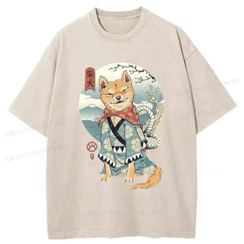 Tokyo-Tiger Samurai Shiba Dog Japanese Washed T-Shirt