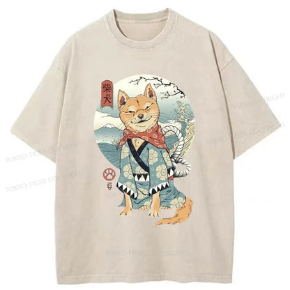 Tokyo-Tiger Samurai Shiba Dog Japanese Washed T-Shirt