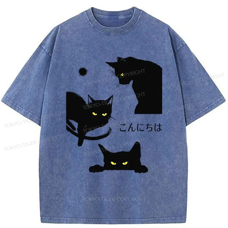 Tokyo-Tiger Three Cute Cats Washed T-Shirt