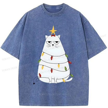 Tokyo-Tiger Chubby Cat Celebrates Christmas Washed T-Shirt