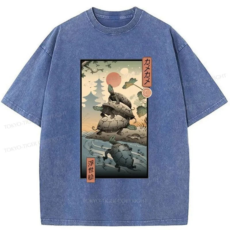 Tokyo-Tiger Ukiyoe Turtle Japanese Washed T-Shirt