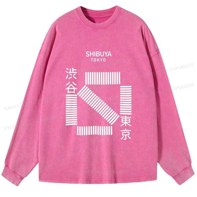 Tokyo-Tiger Japanese Shibuya Crossing Washed Long Sleeve T-Shirt