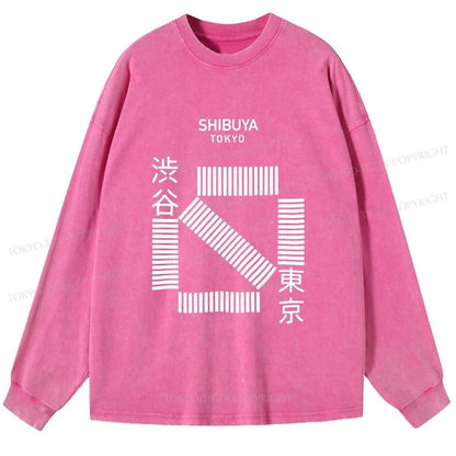 Tokyo-Tiger Japanese Shibuya Crossing Washed Long Sleeve T-Shirt