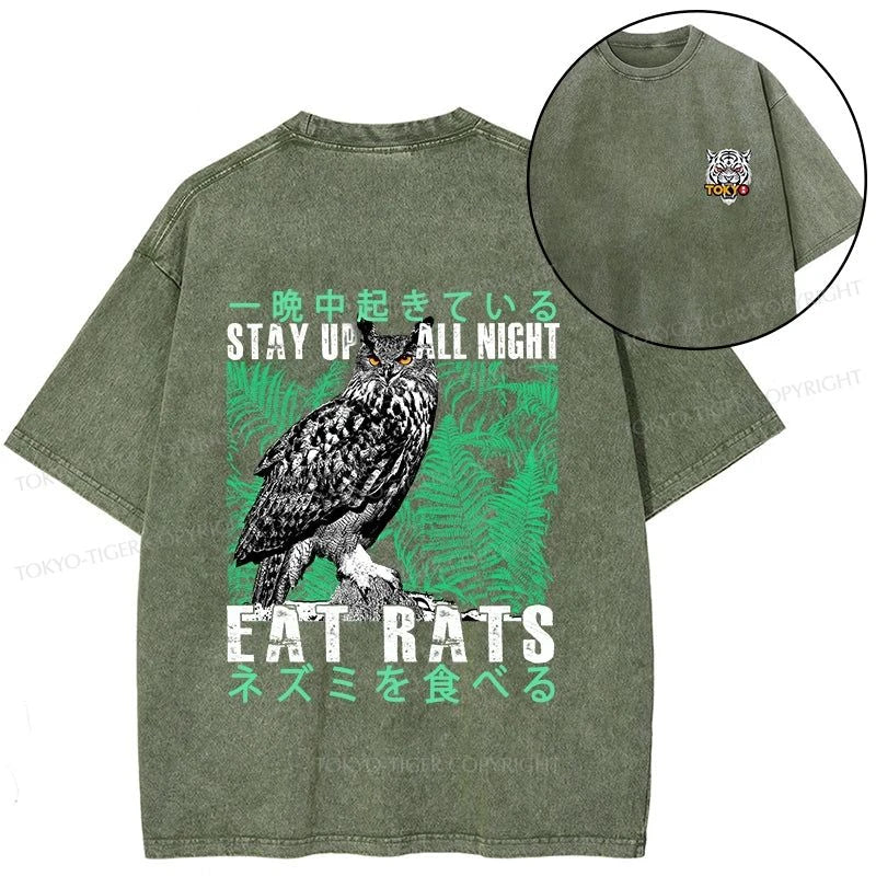 Tokyo-Tiger Owls Prey On Rats At Night Front Back Washed T-Shirt