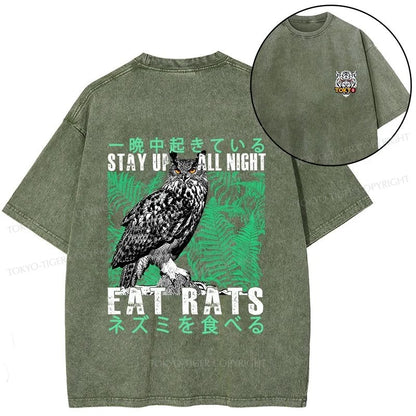 Tokyo-Tiger Owls Prey On Rats At Night Front Back Washed T-Shirt