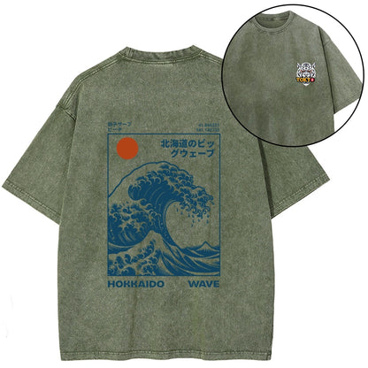 Tokyo-Tiger Hokkaido Wave Japan Front Back Washed T-Shirt