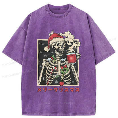 Tokyo-Tiger Skeleton Christmas Japanese Washed T-Shirt