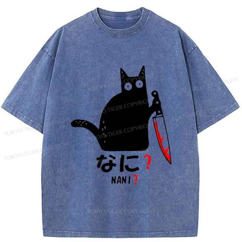 Tokyo-Tiger A Puzzled Cat Holding A Knife Washed T-Shirt