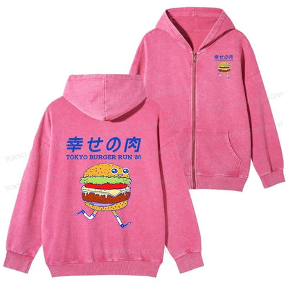 Tokyo-Tiger Tokyo Burger Run Japanese Washed Zip Hoodie