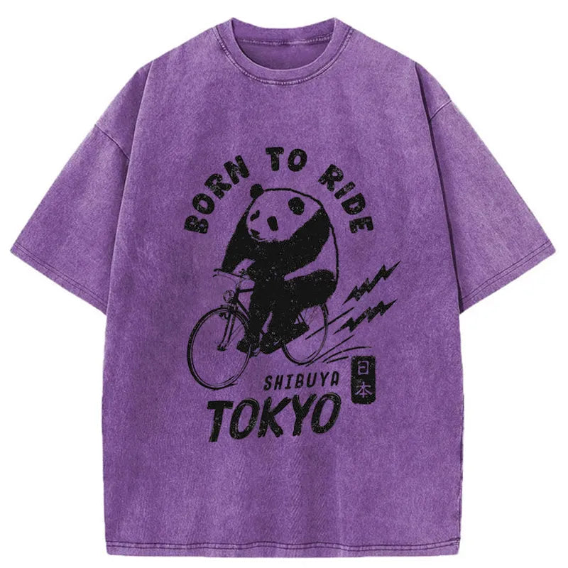 Tokyo-Tiger Pandas Ride Bicycles Washed T-Shirt