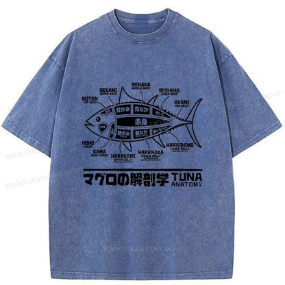 Tokyo-Tiger Tuna Dissection Map Japanese Washed T-Shirt