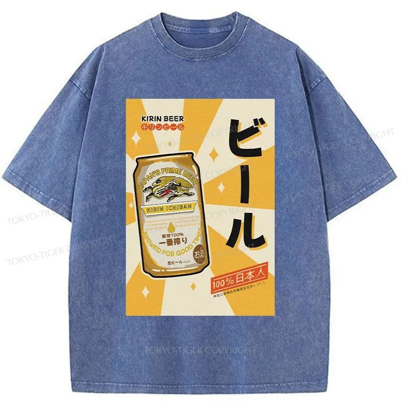 Tokyo-Tiger Kirin Beer Poster Japanese Washed T-Shirt