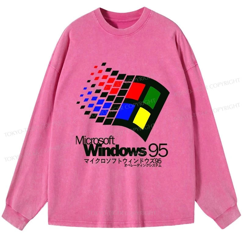 Tokyo-Tiger Windows 95 Logo Washed Long Sleeve T-Shirt