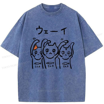 Tokyo-Tiger Rocking Kitty Japanese Washed T-Shirt