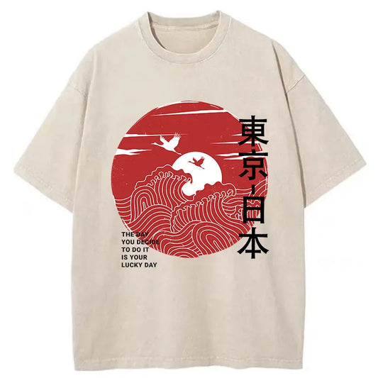 Tokyo-Tiger Japanese Unisex Wave Washed T-Shirt