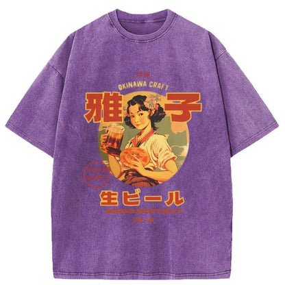 Tokyo-Tiger Noriko Draft Beer Vintage Japanese Washed T-Shirt