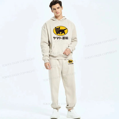 Tokyo-Tiger Black Cat Transport Pattern Japanese Fleece Lined Hoodie Set