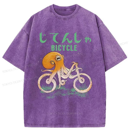 Tokyo-Tiger Octopus Bike Japanese Washed T-Shirt