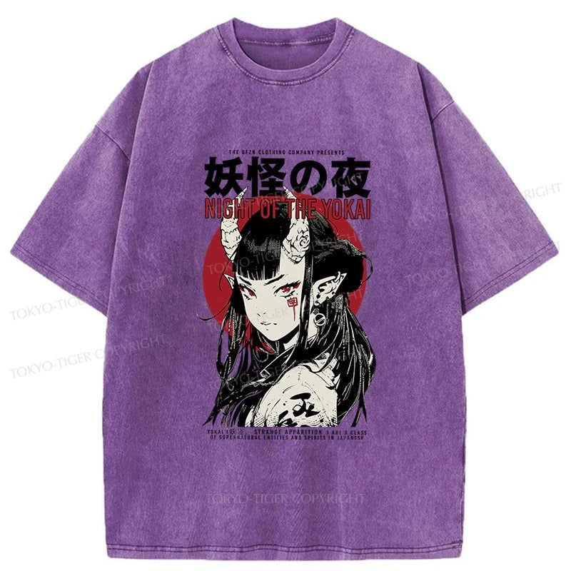 Tokyo-Tiger Yokai Aesthetic Japanese Streetwear Washed T-Shirt