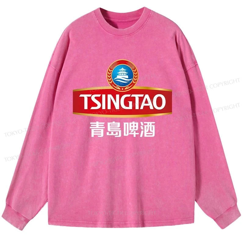 Tokyo-Tiger Qingdao Beer Logo Washed Long Sleeve T-Shirt