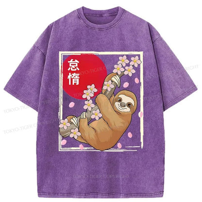 Tokyo-Tiger Sloths Climb On Cherry Trees Washed T-Shirt