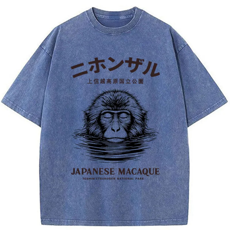 Tokyo-Tiger The Macaque Monkey In The Bath Japanese Washed T-Shirt