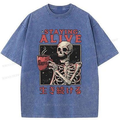 Tokyo-Tiger Staying Alive Japanese Washed T-Shirt