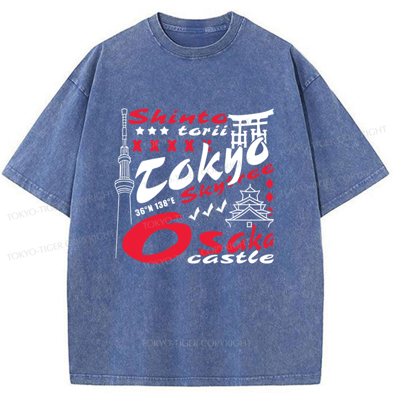 Tokyo-Tiger Iconic Places In Japan Washed T-Shirt