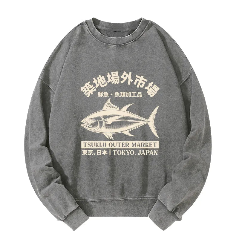 Tokyo-Tiger Japan Tsukiji Fish Market Washed Sweatshirt