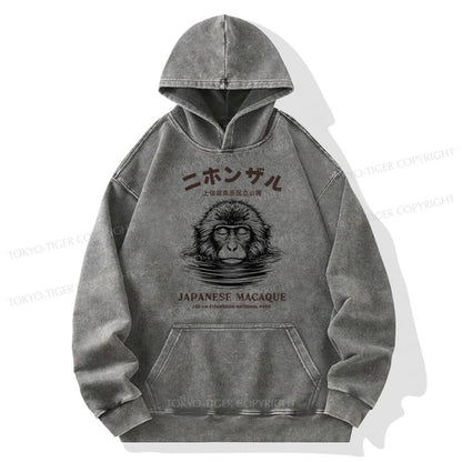 Tokyo-Tiger The Macaque Monkey In The Bath Japanese Washed Hoodie