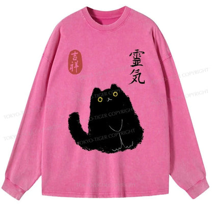 Tokyo-Tiger Black Civet Cat Washed Long Sleeve T-Shirt