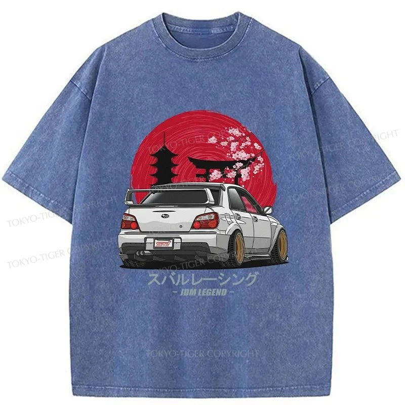 Tokyo-Tiger Subaru Racing Car Japanese Washed T-Shirt