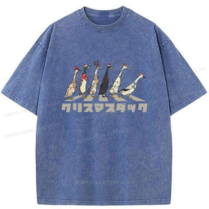 Tokyo-Tiger Funny Christmas Ducks Washed T-Shirt