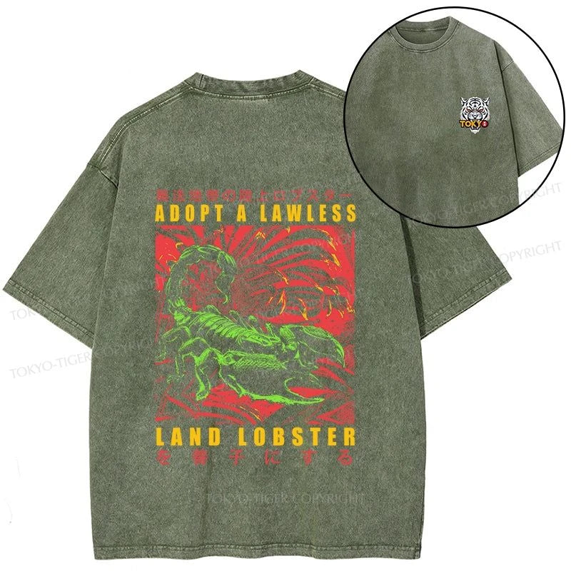 Tokyo-Tiger Adopting A Land Lobster Japanese Front Back Washed T-Shirt